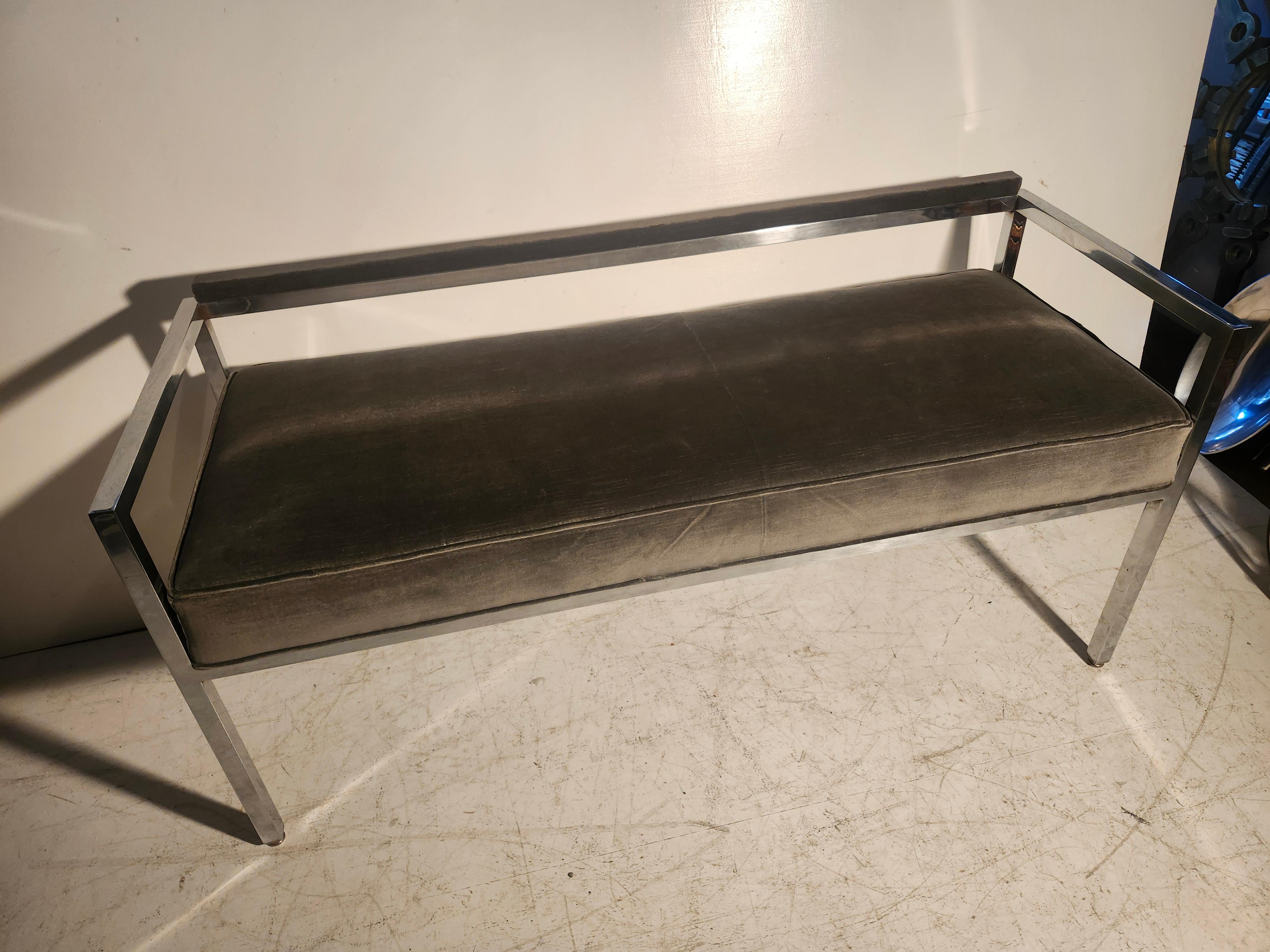 Banc chromé Knoll restauré avec velours de coton gris, de style moderne du milieu du siècle dernier en vente 4