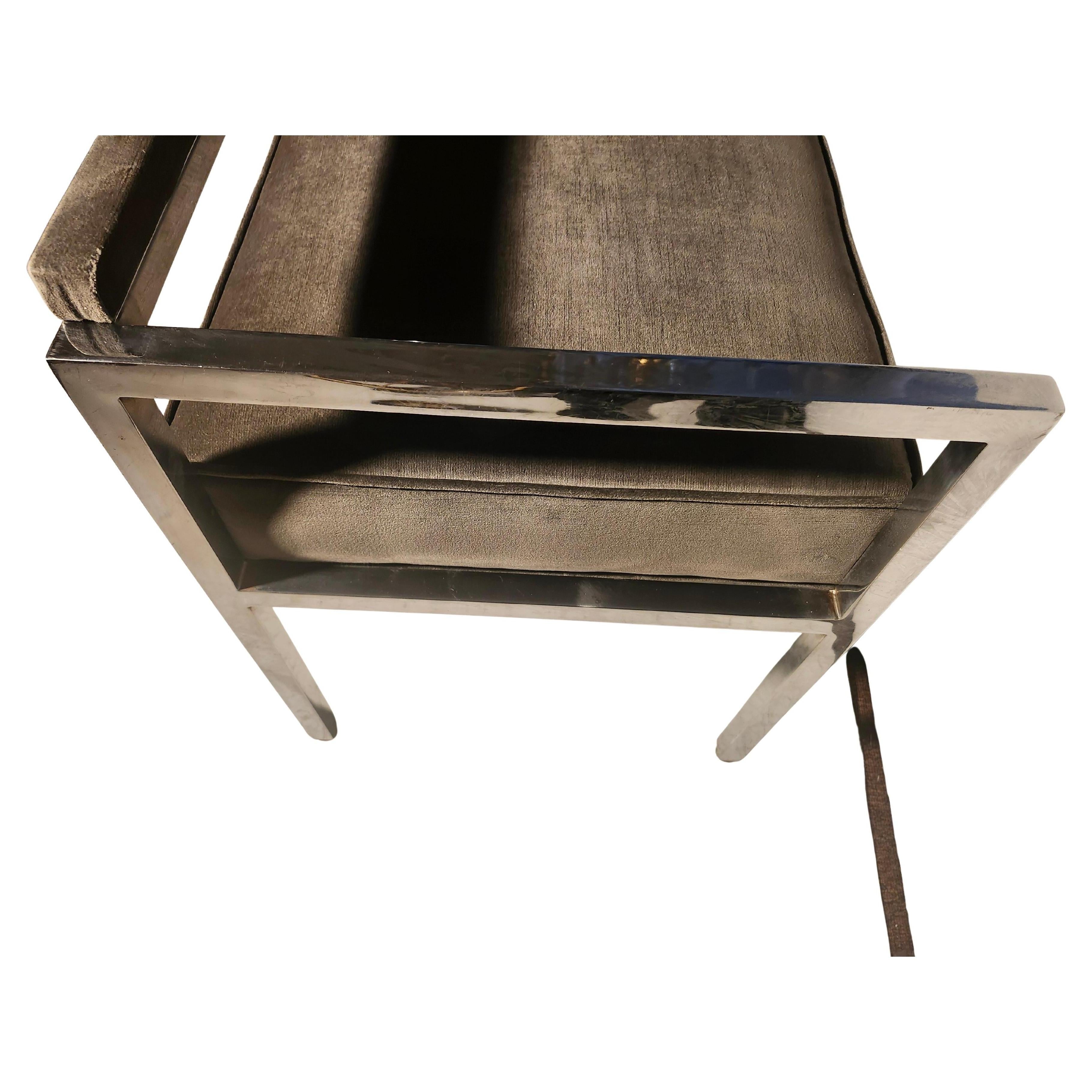 Fait main Banc chromé Knoll restauré avec velours de coton gris, de style moderne du milieu du siècle dernier en vente