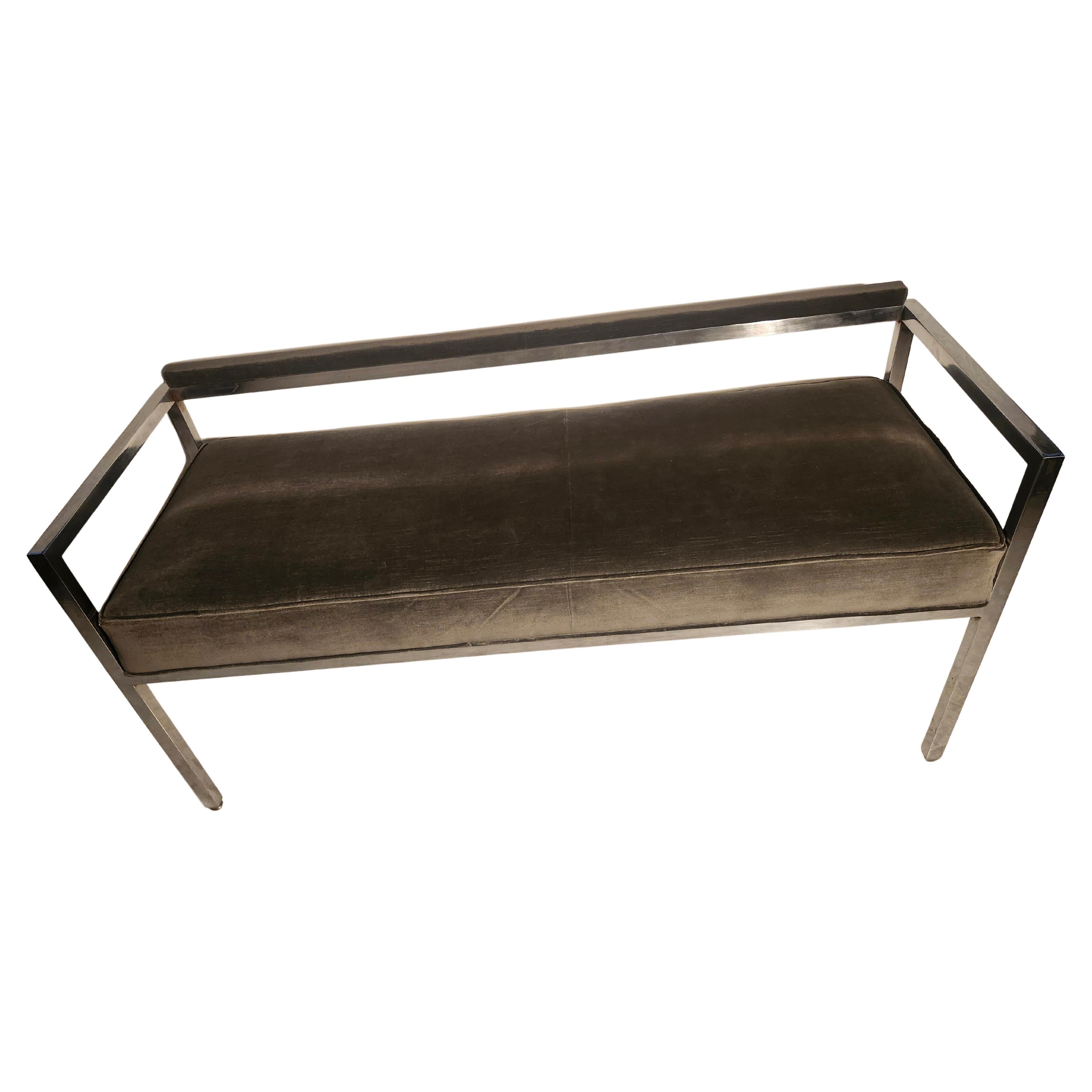 Banc chromé Knoll restauré avec velours de coton gris, de style moderne du milieu du siècle dernier Bon état - En vente à Port Jervis, NY
