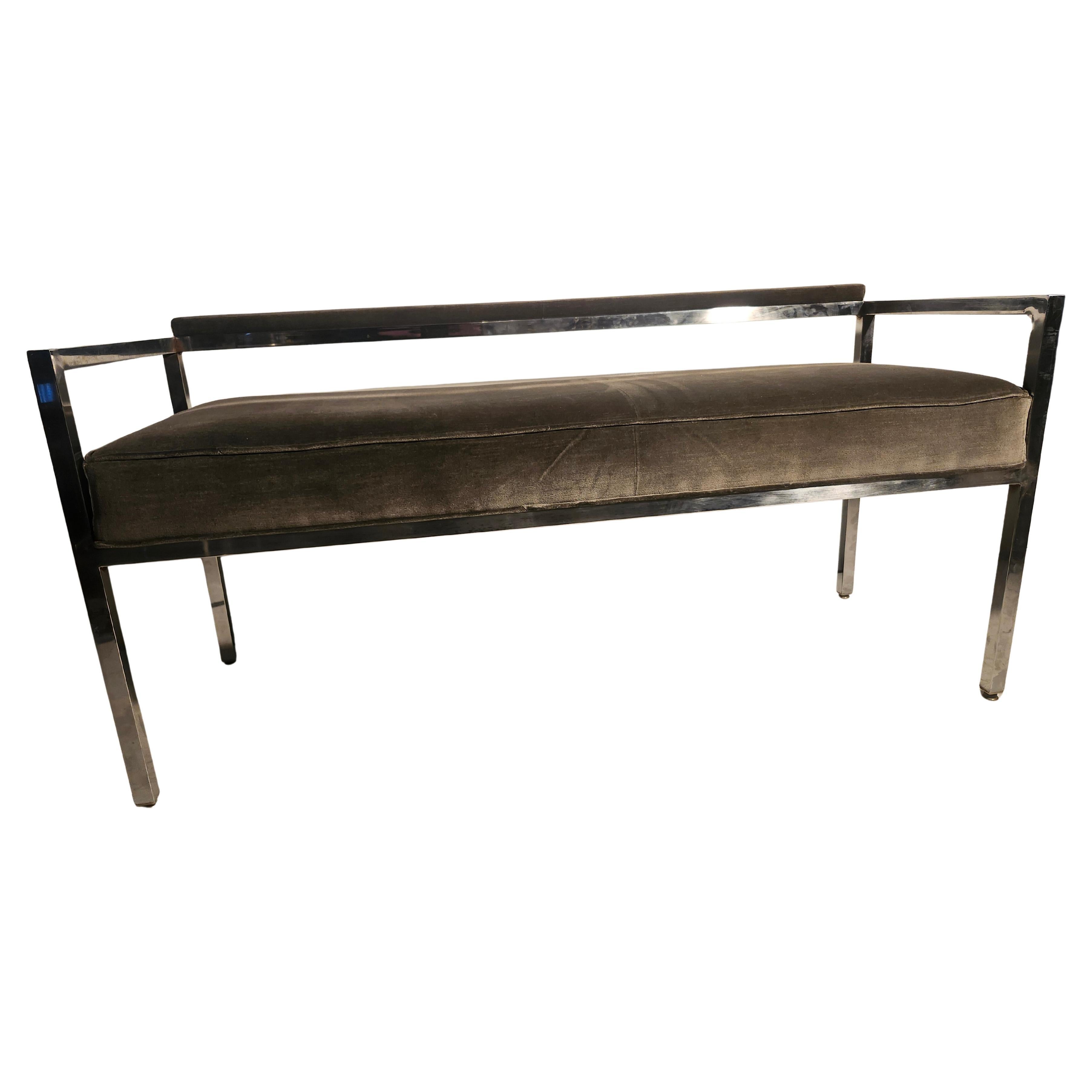 Acier Banc chromé Knoll restauré avec velours de coton gris, de style moderne du milieu du siècle dernier en vente