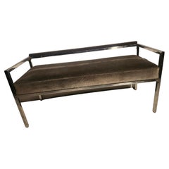 Banco Knoll cromado de estilo moderno de mediados de siglo restaurado con terciopelo de algodón gris