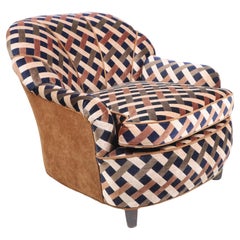 Mid-Century Modern Style of Milo Baughman Horseshoe Chair Thatched Velvet