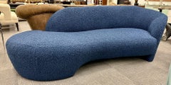 Mid-Century Modern Style Organic Form Kidney Shaped Cloud Sofa, Blue Boucle