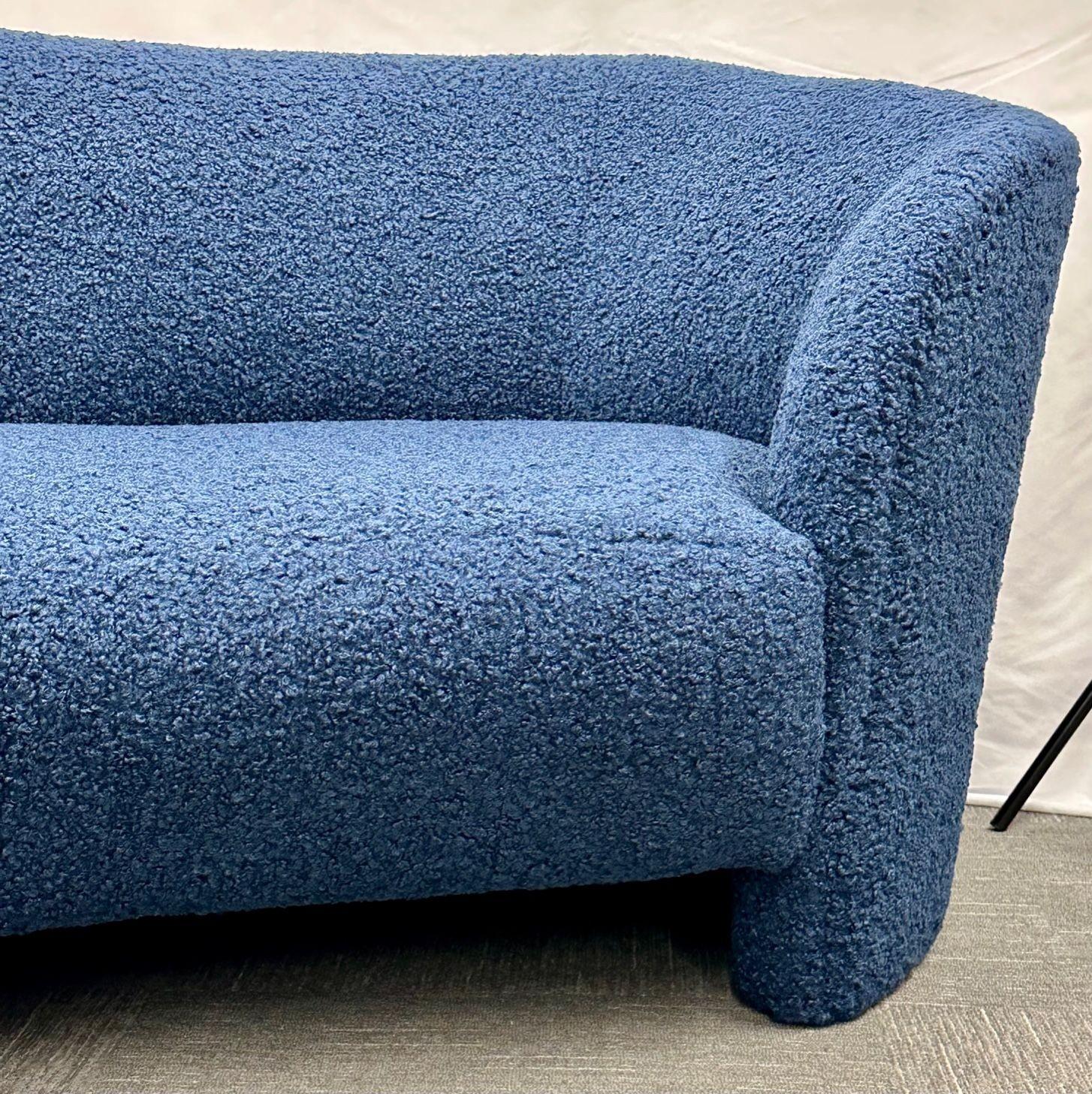 Bouclé Mid-Century Modern Style Organic Form Kidney Shaped Cloud Sofa, Blue Boucle For Sale