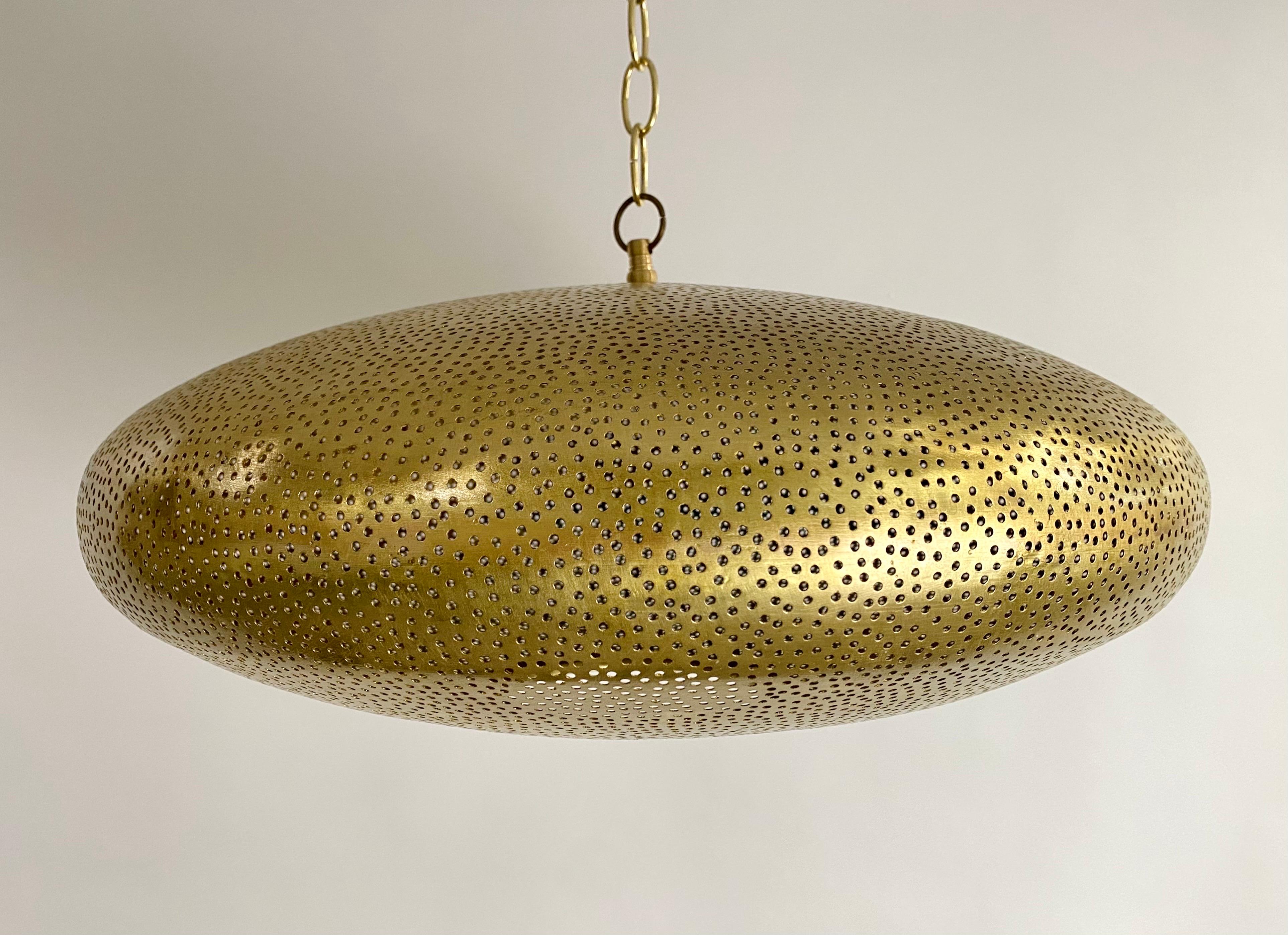 Hand-Crafted Mid-Century Modern Style Oval Spaceship Brass Pendant or Lantern For Sale