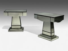 Mid-Century Modern Style, Painted Wood, Distressed Glass, Mirrored Nightstands