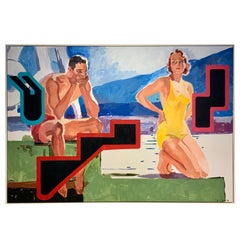 Mid-Century Modern Style Painting  "A Day at the Beach" by Ahmed Gomez