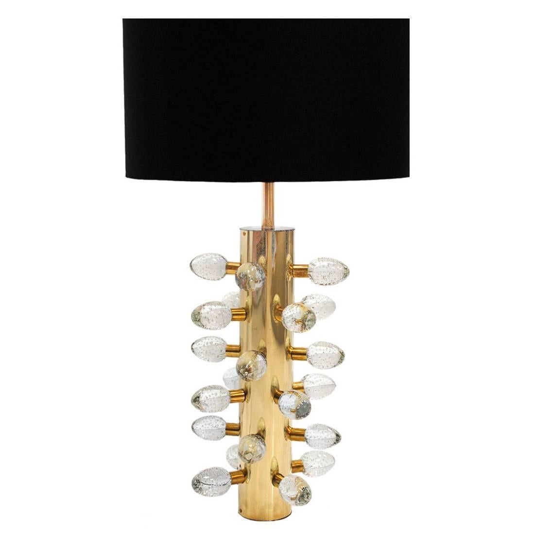 Contemporary Italian pair of table lamps. Cylindrical structure made os brass with clear murano glass pieces.

Dimensions of the structure: D 31 cm x H 73 cm
Dimensions of the lampshade: D 50 cm x H 25 cm.

Every item LA Studio offers is checked by