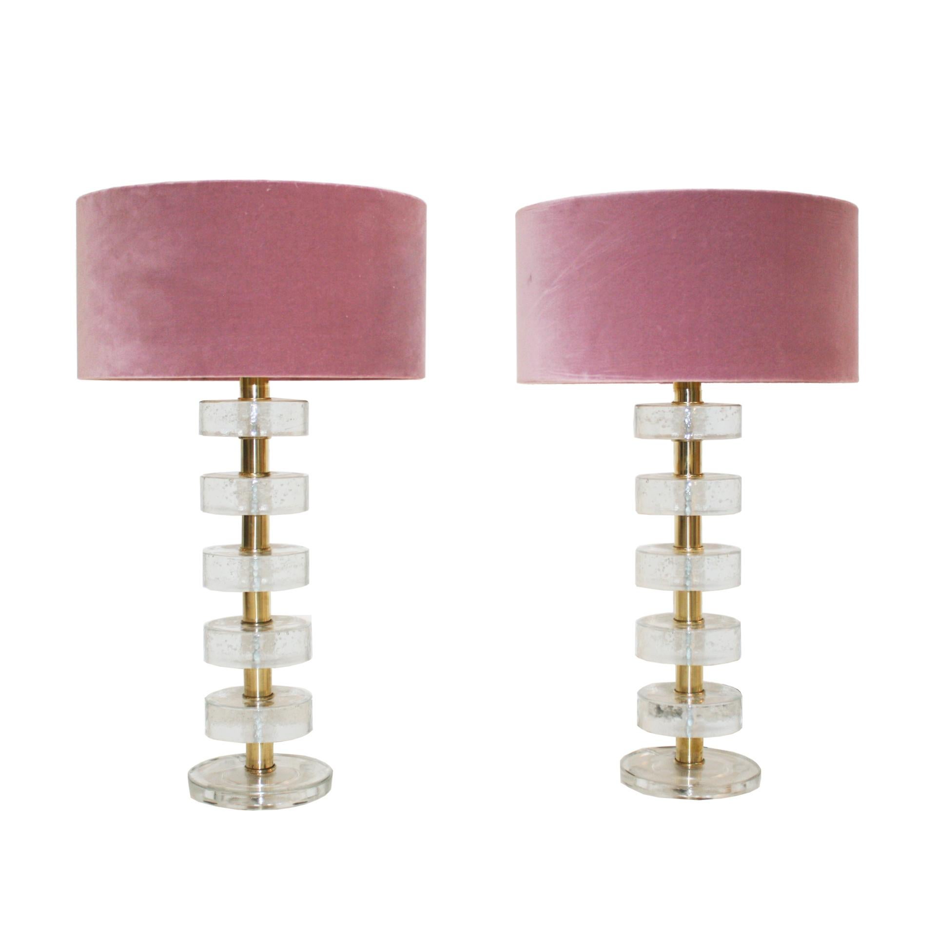 Mid-Century Modern Style Pair of Sculptural Murano Glass Italian Table Lamps In Good Condition In Ibiza, Spain