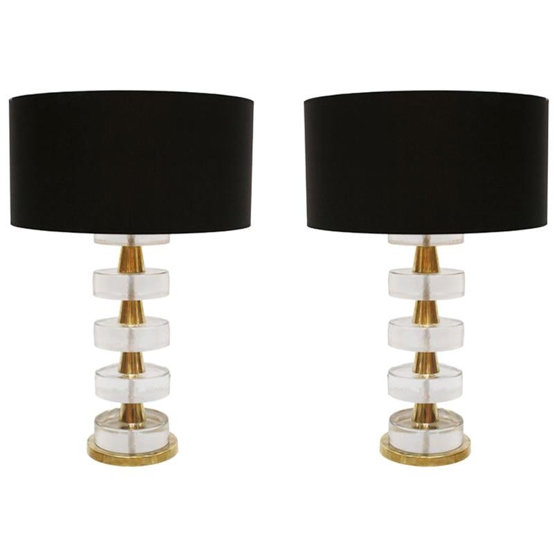 Mid-Century Modern Style Pair of Sculptural Murano Glass Italian Table Lamps