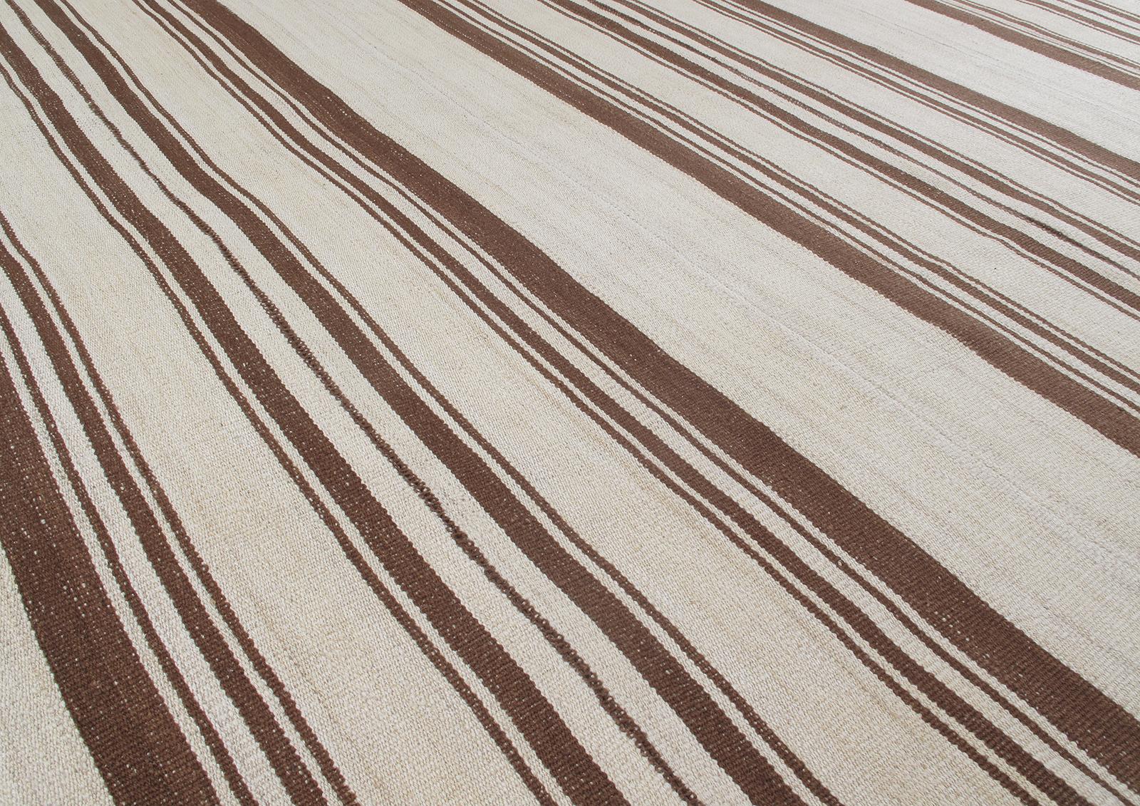Kilim Mid-Century Modern Style Pelas Stripe Flat-Weave Rug For Sale