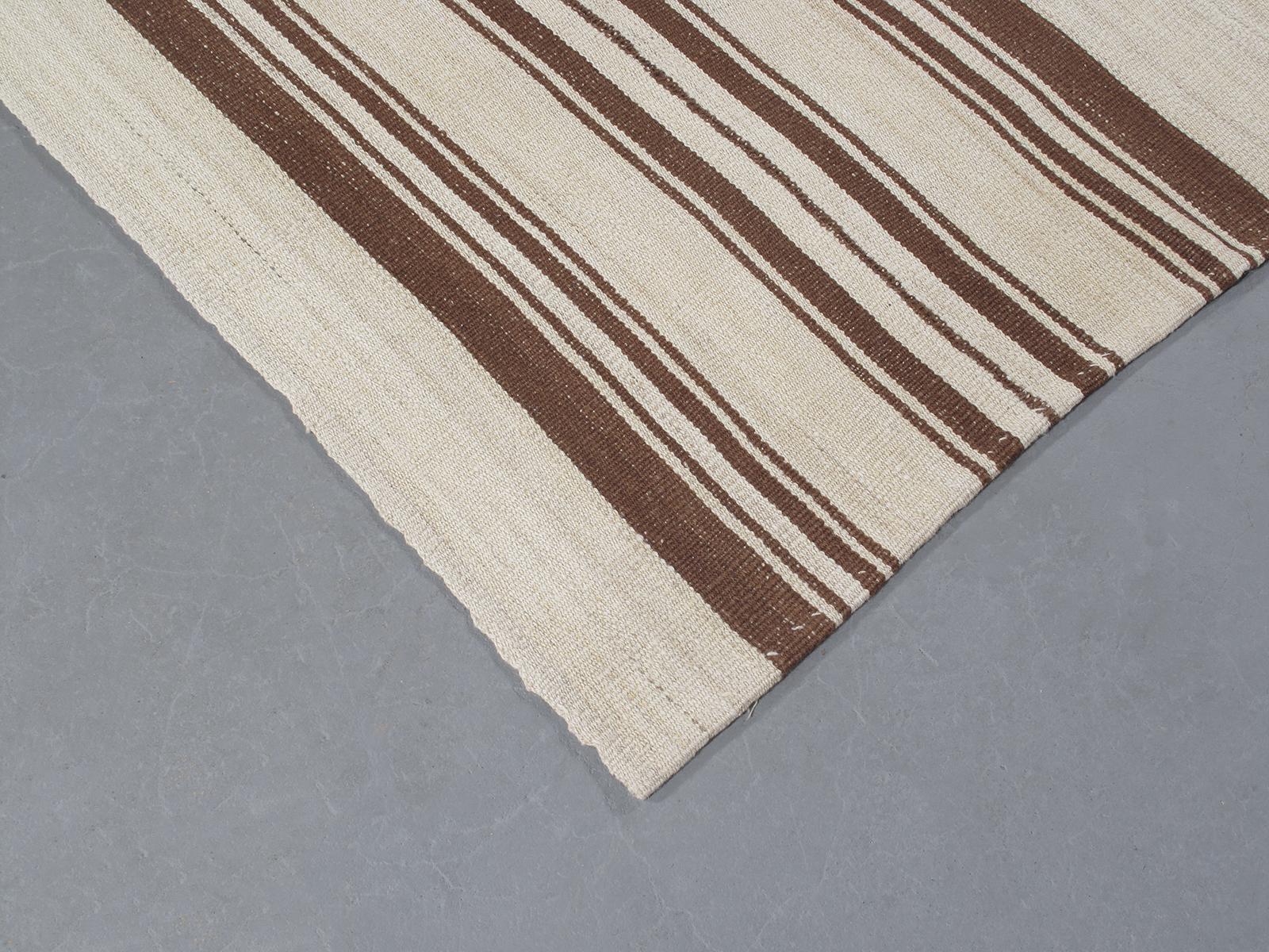 Persian Mid-Century Modern Style Pelas Stripe Flat-Weave Rug For Sale