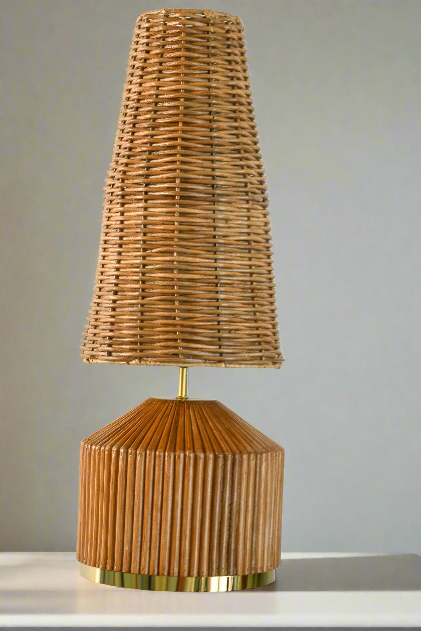 Mid-Century Modern Lampe de table en osier, style The Modernity, en forme de canne à pêche en vente
