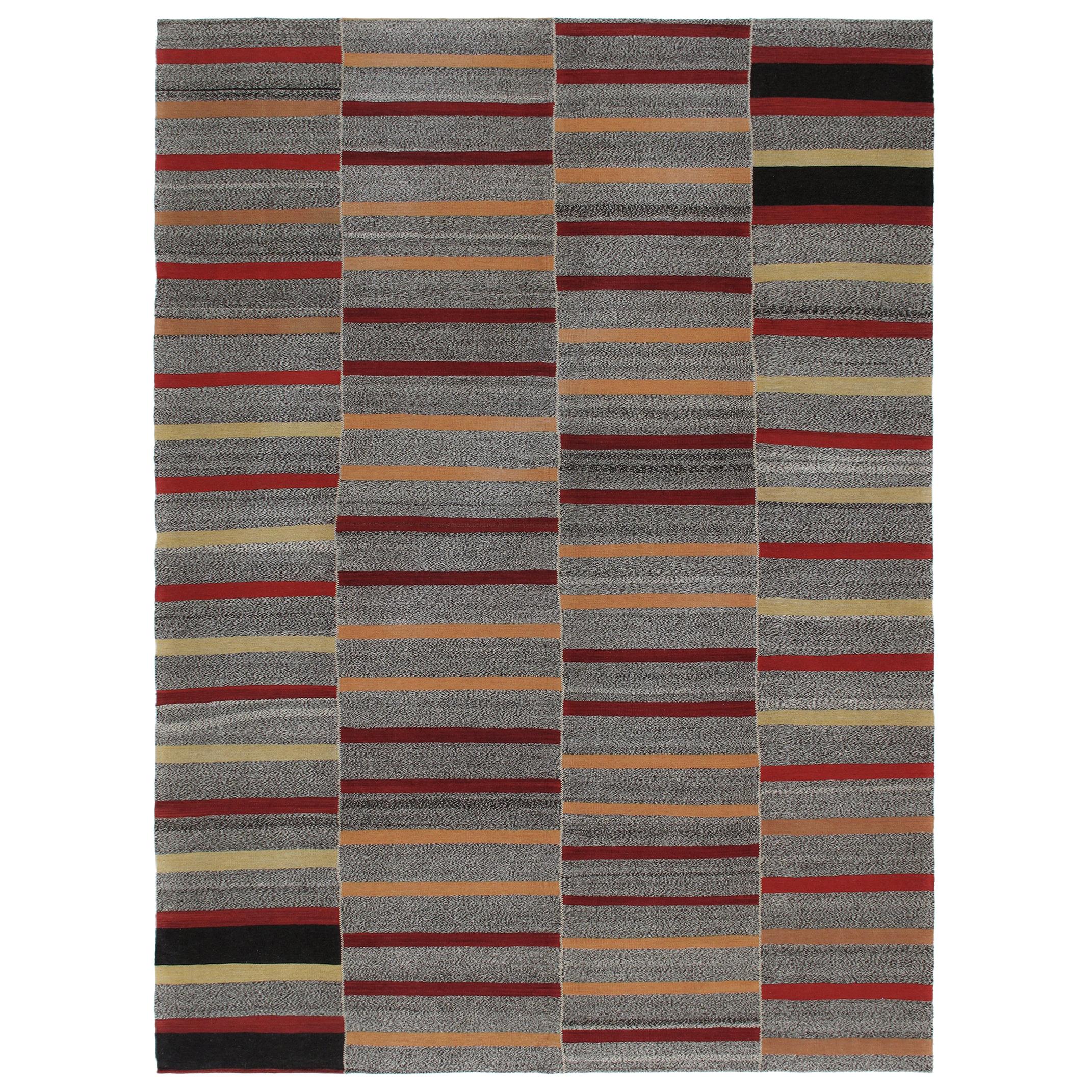 Mid-Century Modern Style Persian Flat-Weave Stripe Rug For Sale