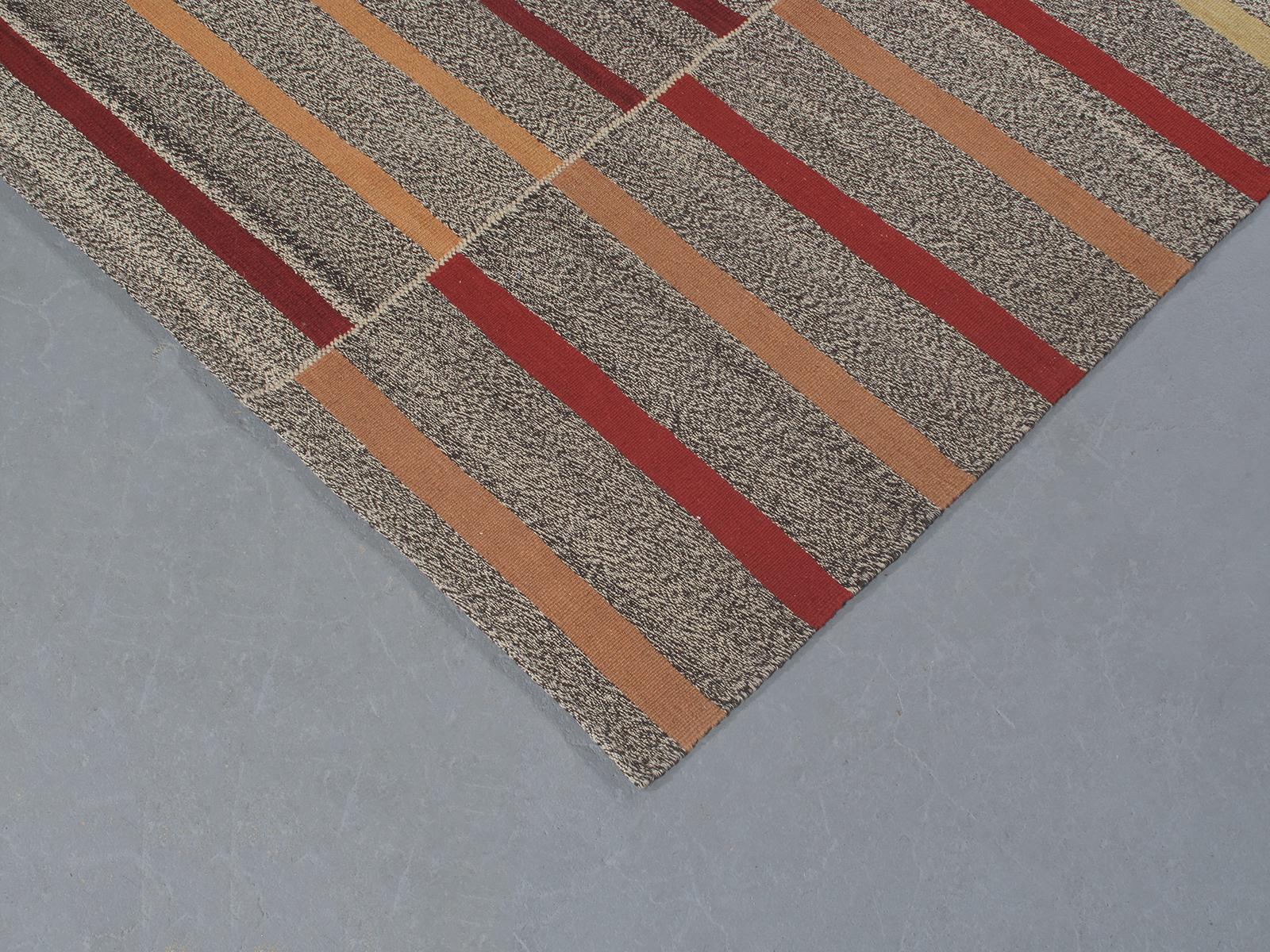 Contemporary Mid-Century Modern Style Persian Flat-Weave Stripe Rug For Sale