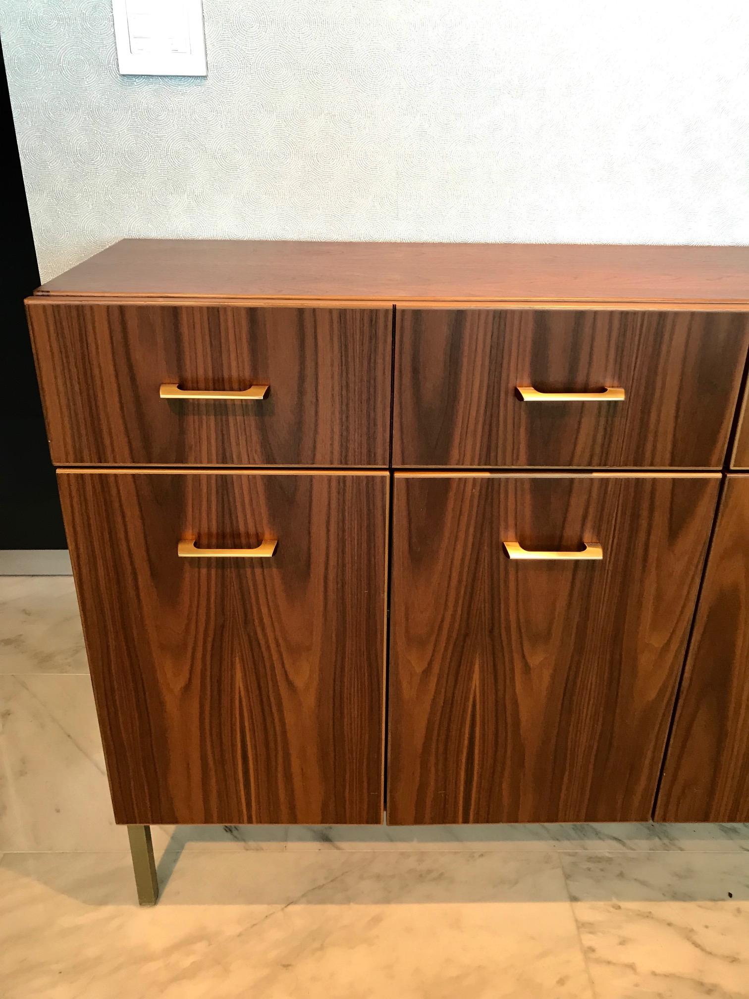 Mid-Century Modern Style Walnut and Brass Sideboard In Good Condition In Fort Lauderdale, FL