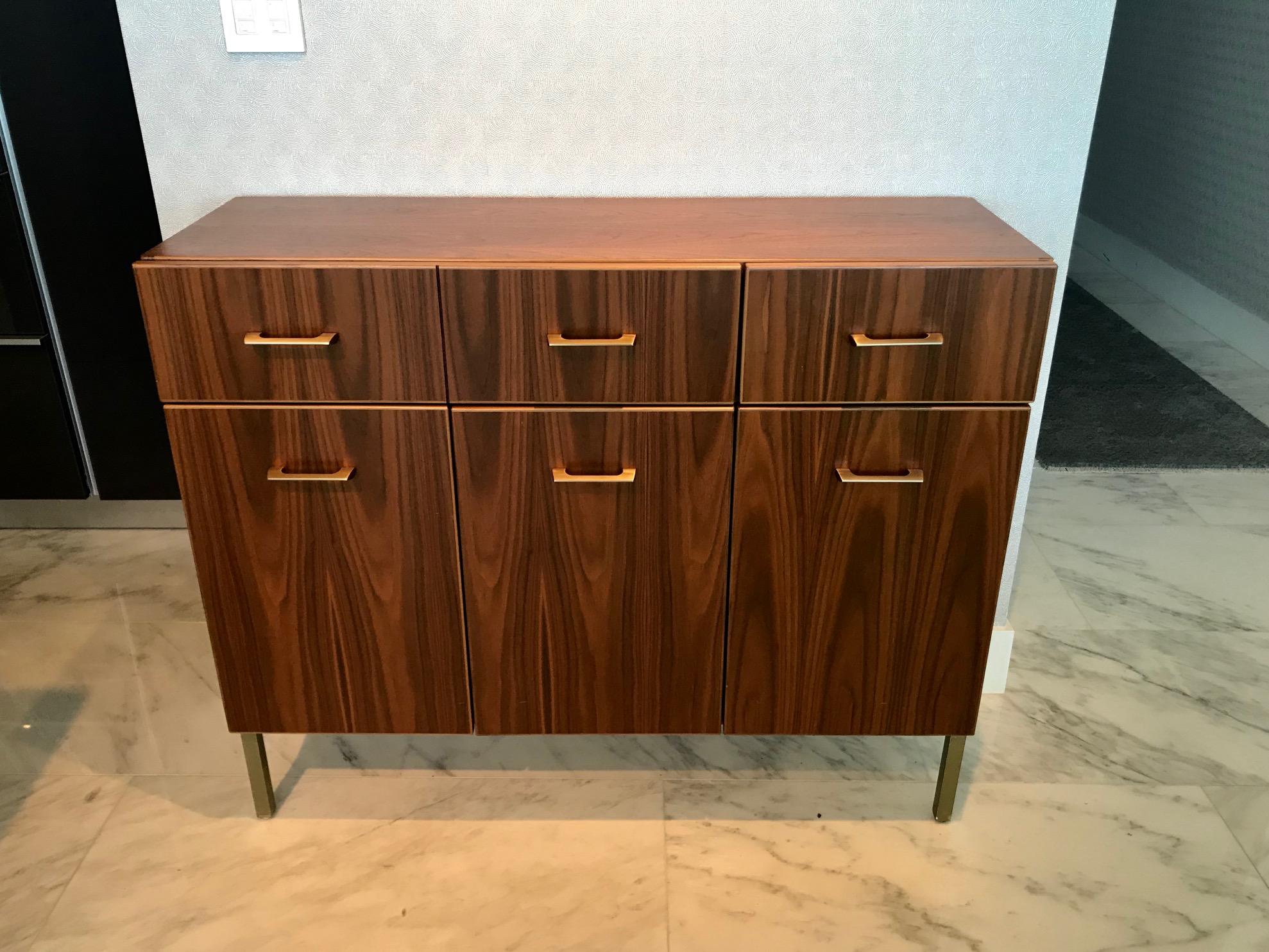 Contemporary Mid-Century Modern Style Walnut and Brass Sideboard