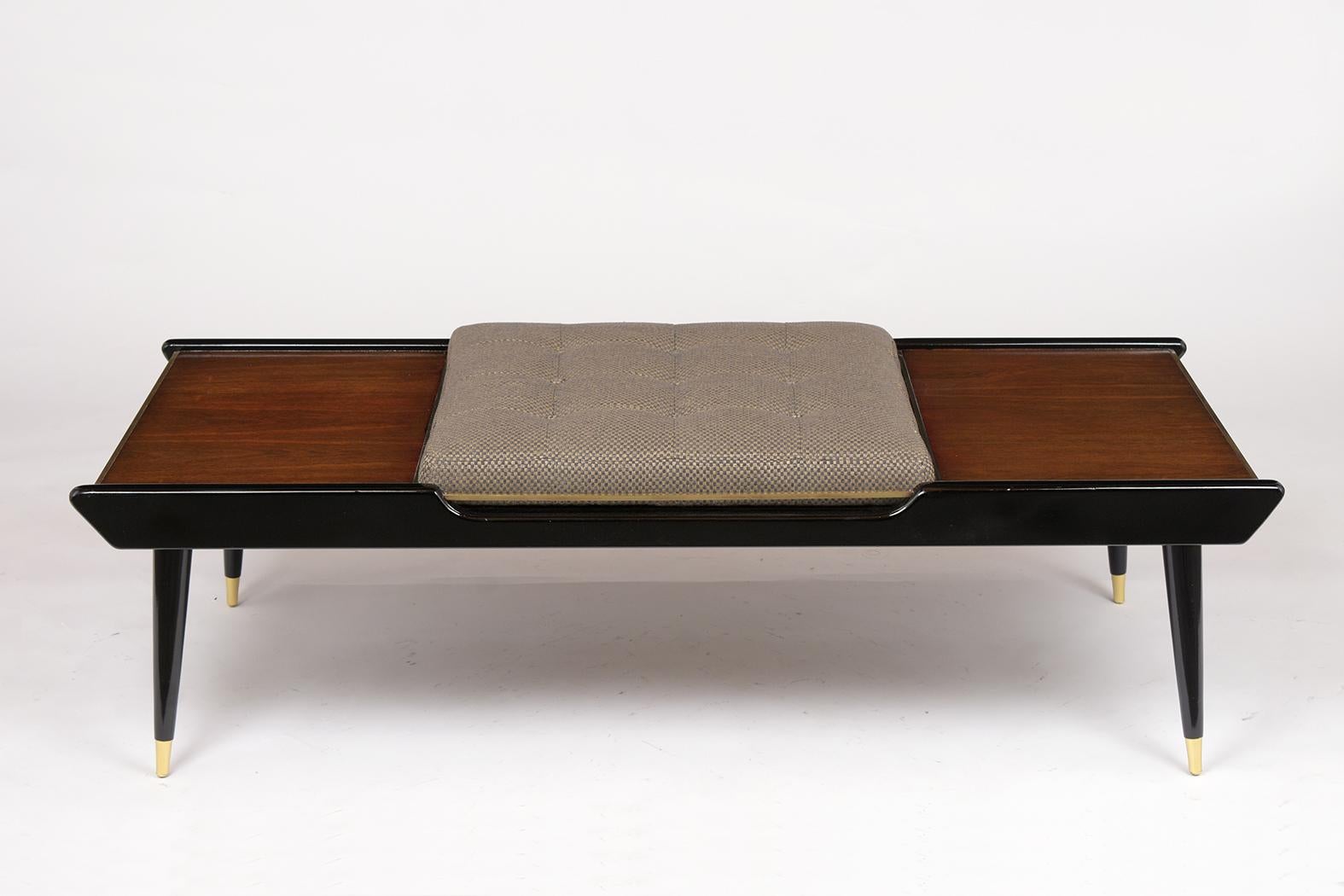 Stained Mid-Century Modern Style Rosewood Tufted Bench