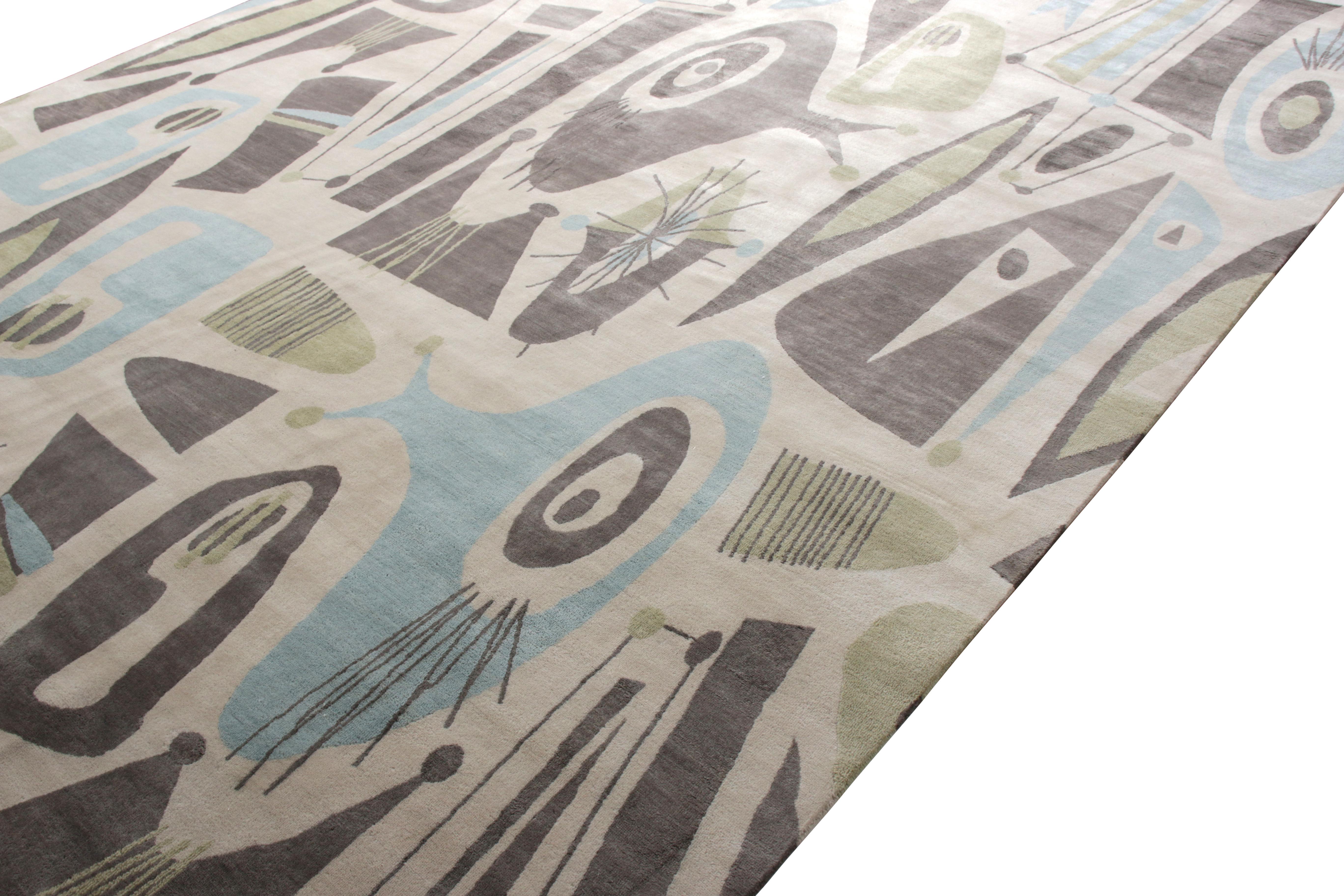 Indian Rug & Kilim's Mid-Century Modern Style Rug in Beige Green and Blue