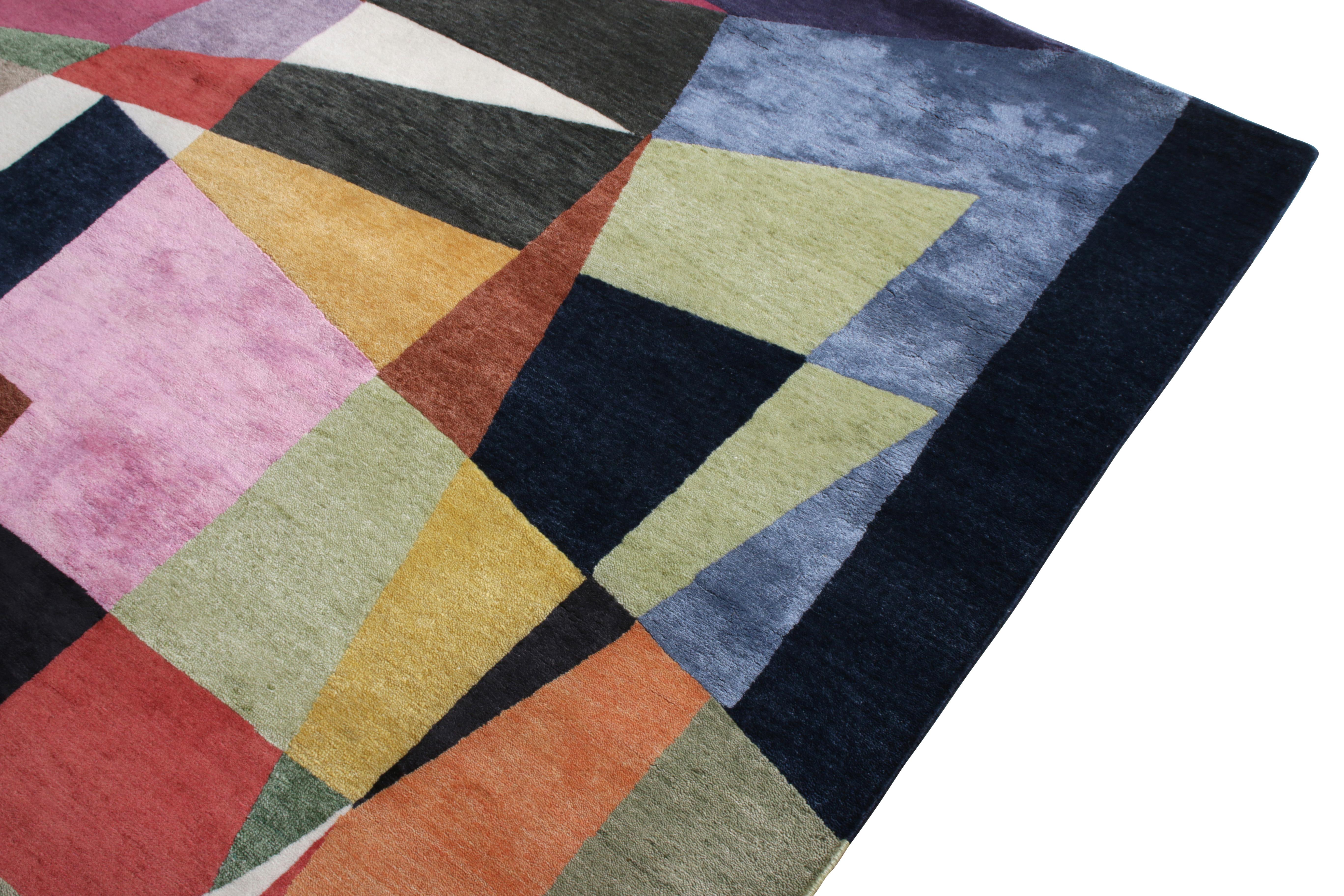 Indian Rug & Kilim's Mid-Century Modern Style Rug in Multi-Color Geometric Pattern