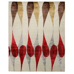 Tapis rouge, blanc Boobyalla n° 2 de style moderne du milieu du siècle dernier par Rug & Kilim