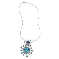 Mid-Century Modern Style Sapphire, Topaz, Diamond, Iolite, Pariba 18k Pendant