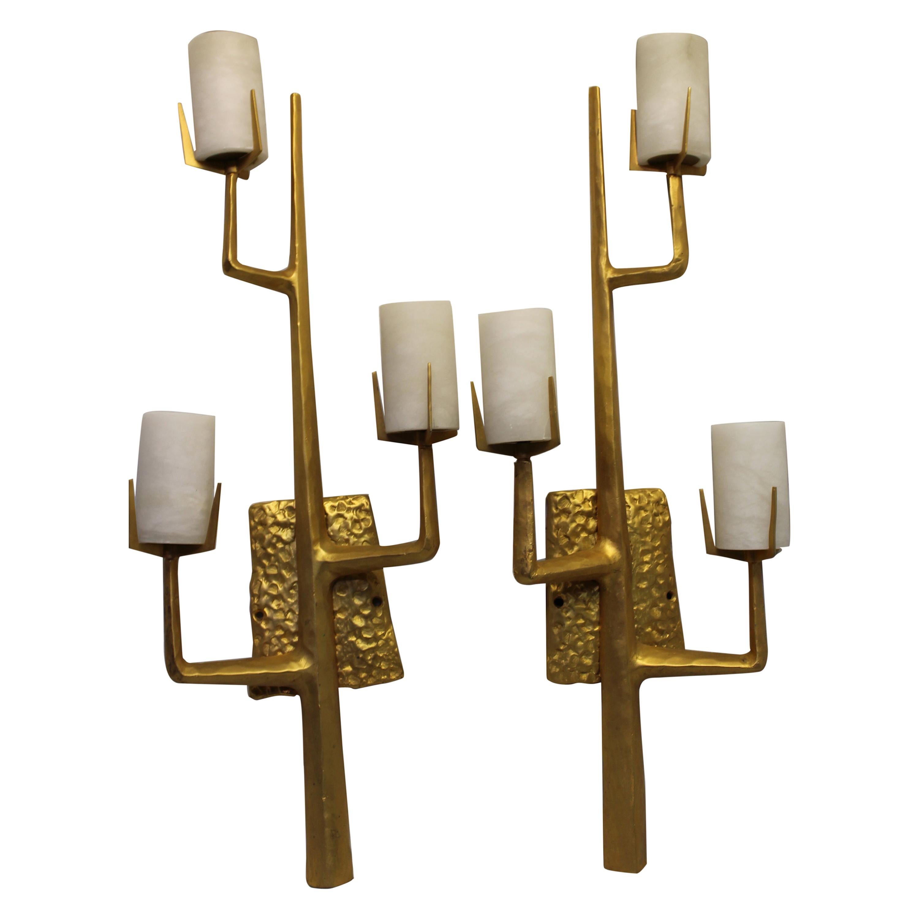 Mid-Century Modern Style Sconces 24-Karat Gold Plate after Agostini, French