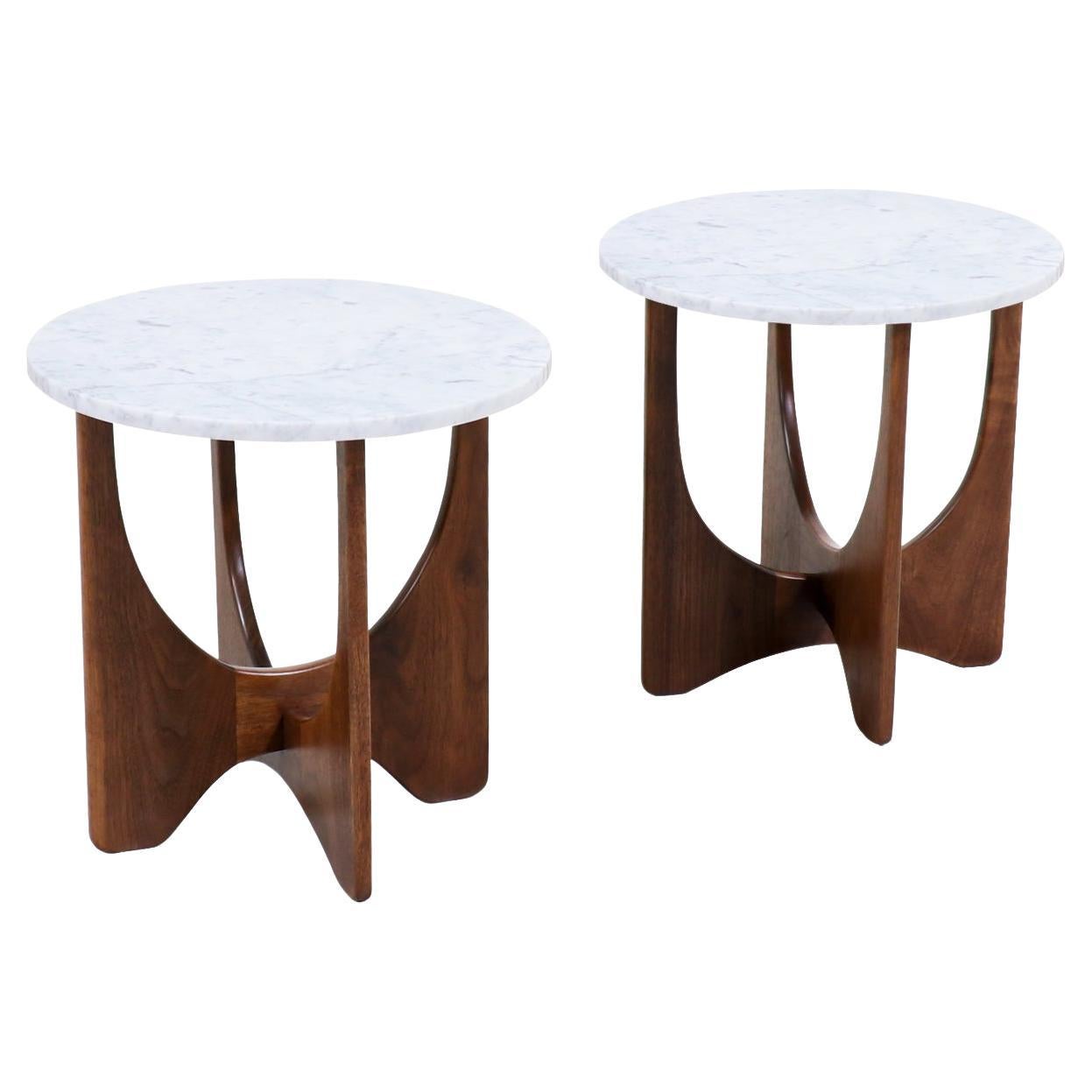 MidCentury Sculpted Walnut Side Table with Marble Top at 1stDibs
