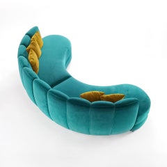 Mid-Century Modern Style Sculptural Sofa In Balic Blue Velvet