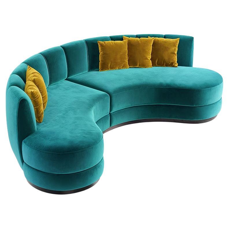 Divano scultoreo in stile Mid-Century Modern in velluto blu balico