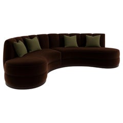 Mid-Century Modern Style Sculptural Sofa In Chocolate Velvet