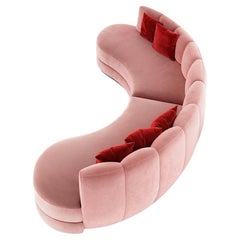 Mid-Century Modern Style Sculptural Sofa In Portofino Pink Velvet