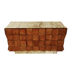 Credenza a cassetti italiana in stile metà secolo moderno Siena in marmo e legno massiccio di betulla