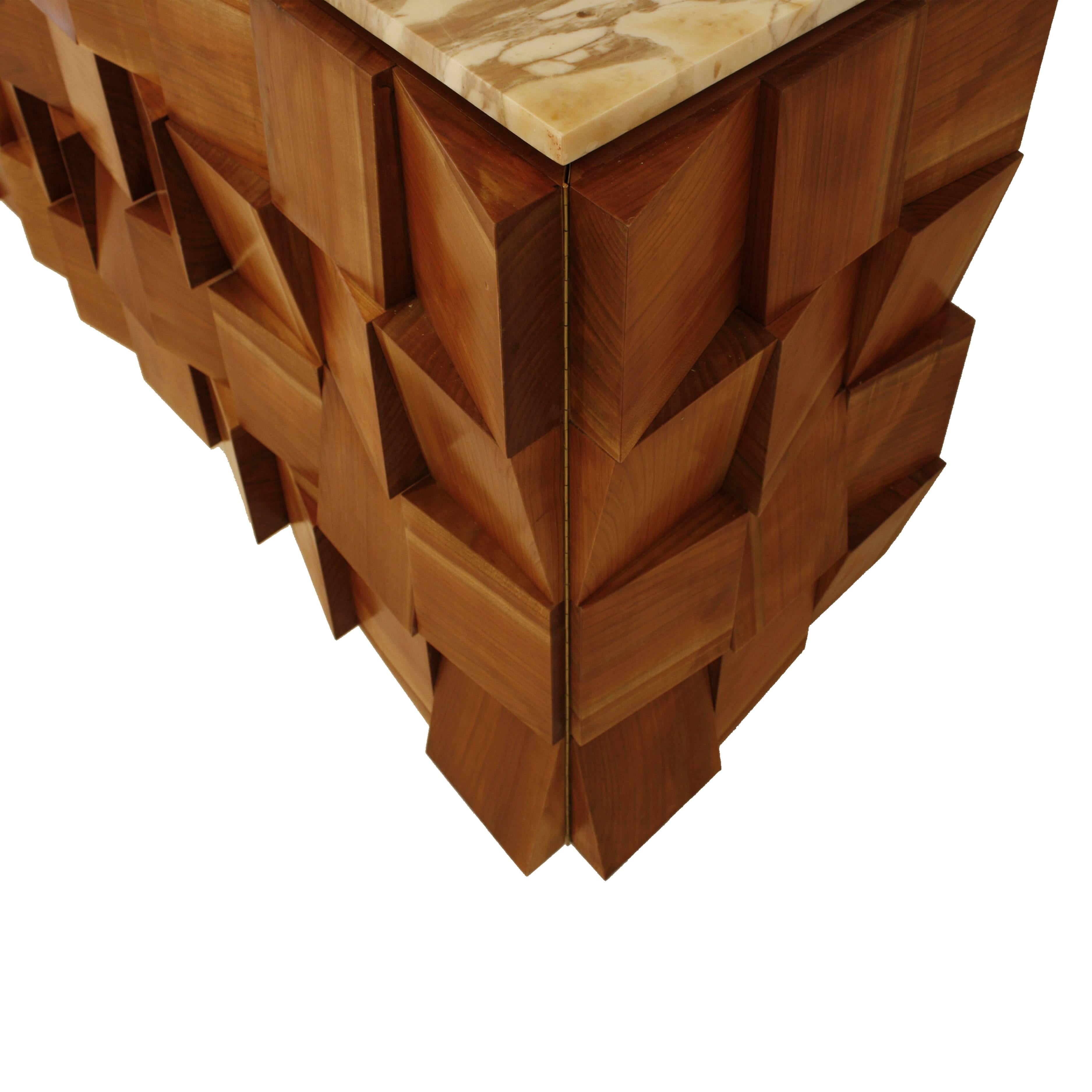 Mid-Century Modern Style Siena Marble Solid Birchwood Italian Drawers Sideboard For Sale 1