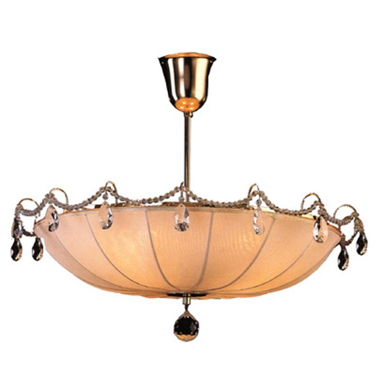 Contemporary Mid-Century Modern Style Silk and Crystal Glass Umbrella Chandelier, Re-Edition For Sale