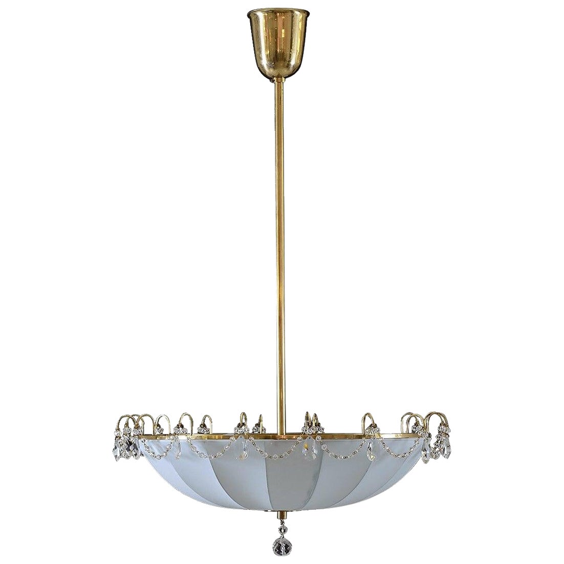 Mid-Century Modern Style Silk and Crystal Glass Umbrella Chandelier, Re-Edition