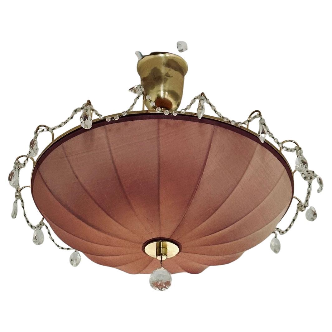 Lampadario a ombrello in seta e vetro di cristallo in stile Mid-Century Modern, Riedizione