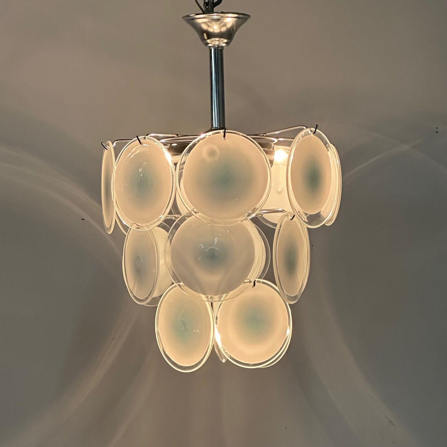 Mid-Century Modern Style Small White Murano Glass Disk Chandeliers / Pendants For Sale 1