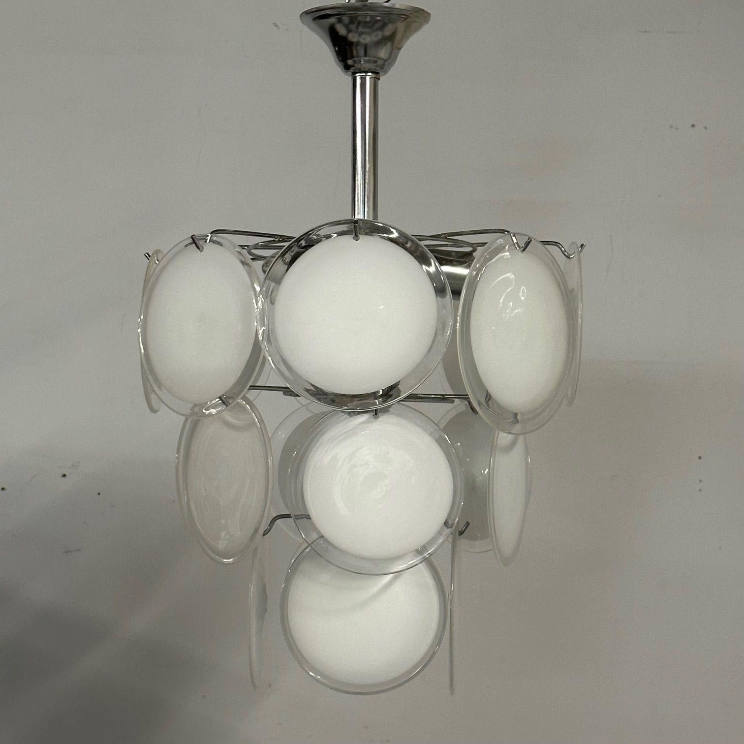 Mid-Century Modern Style Small White Murano Glass Disk Chandeliers / Pendants For Sale 3