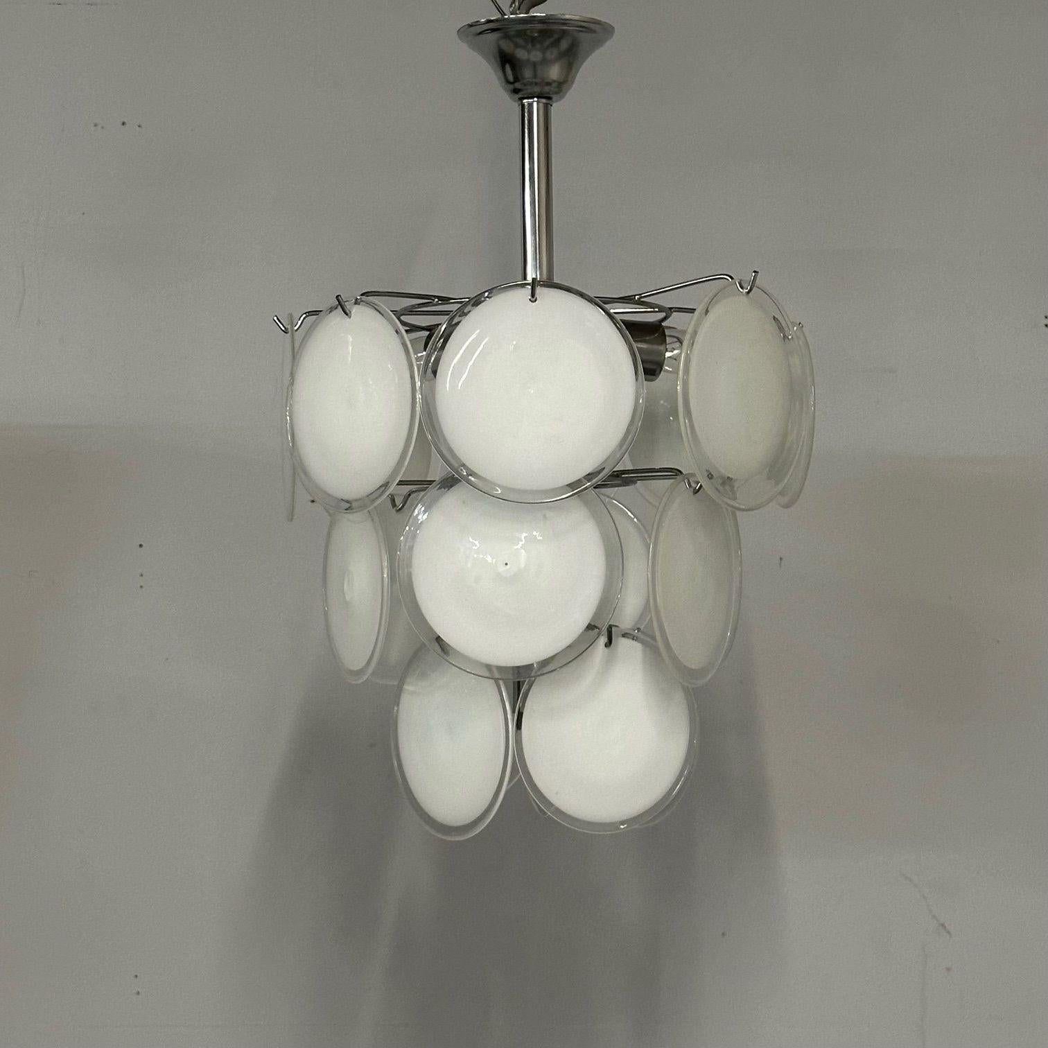 Mid-Century Modern Style Small White Murano Glass Disk Chandeliers / Pendants For Sale 4
