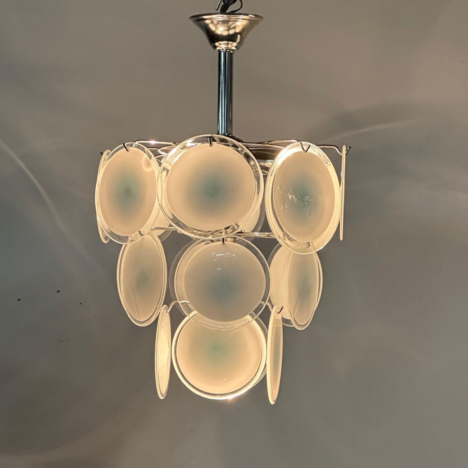 Mid-Century Modern Style Small White Murano Glass Disk Chandeliers / Pendants For Sale 5