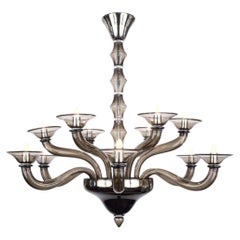 Mid-Century Modern Style Smoked Gray Murano Glass Chandelier