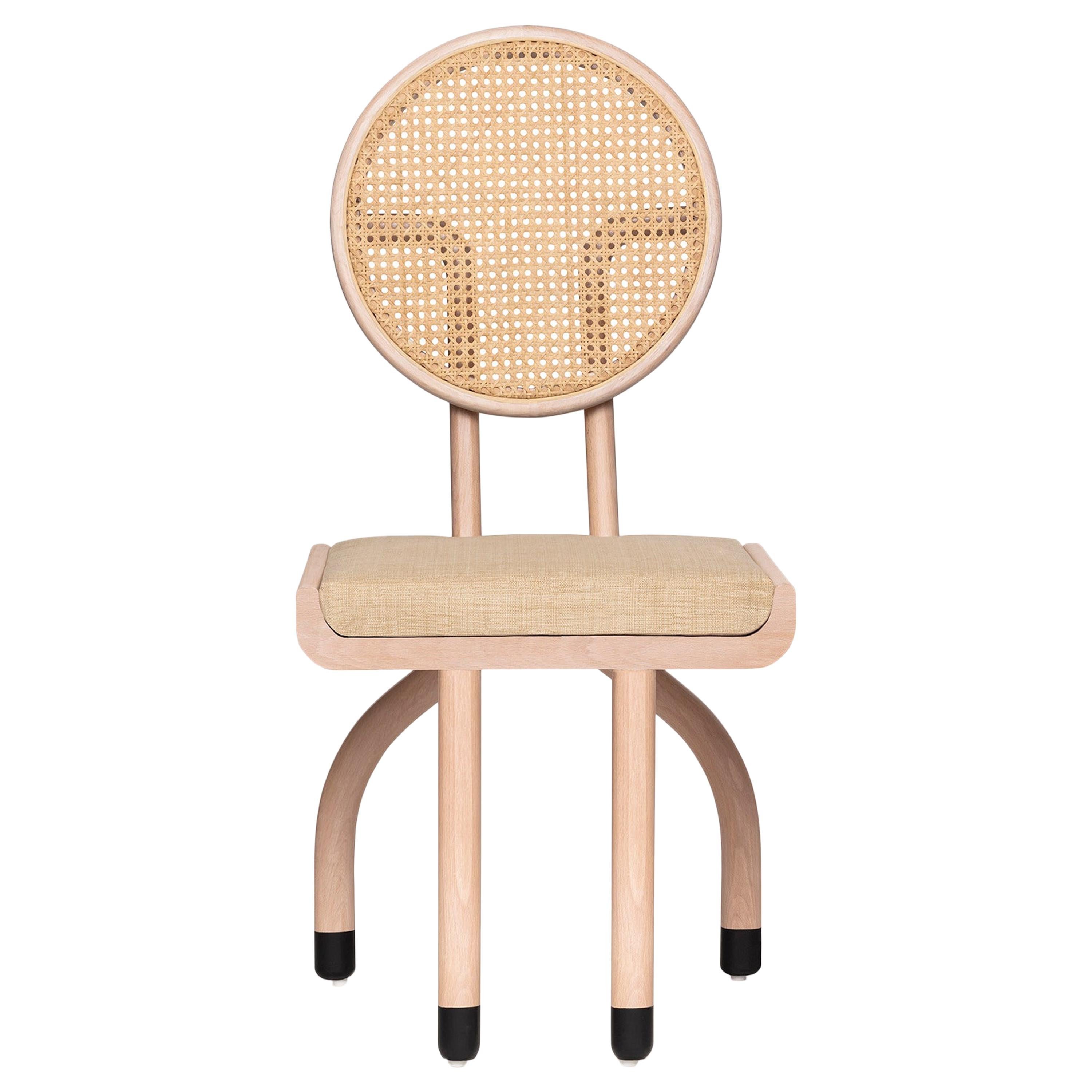 Mid-Century Modern Style Solid Minimal Wood Chair with Woven Cane Backboard For Sale