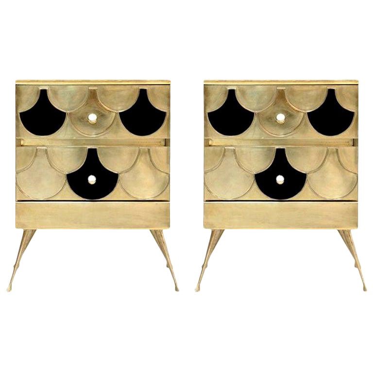 Commodes italiennes en bois massif et laiton de style Modernity