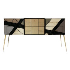 Aparador Italiano de Madera Maciza y Cristal de Color Estilo Moderno de Mediados de Siglo