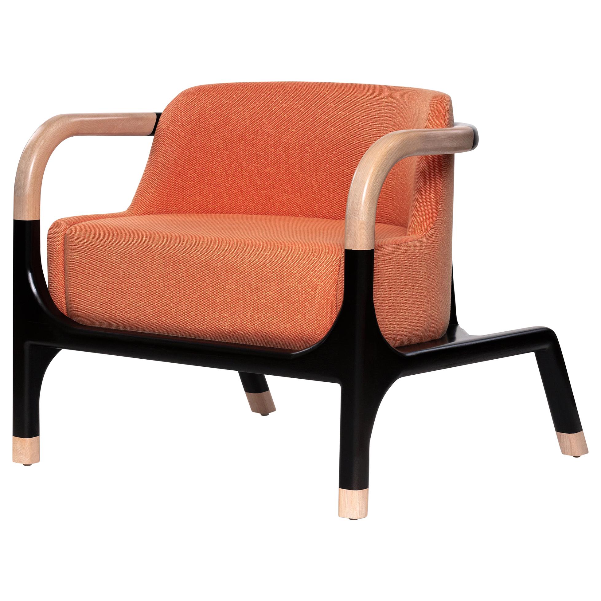 Mid-Century Modern Style Solid Wood Armchair Upholstered in Textile