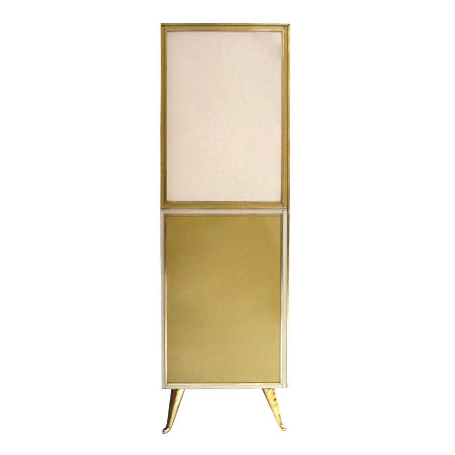 Contemporary Mid-Century Modern Style Solid Wood Colored Glass and Brass Italian Commode For Sale