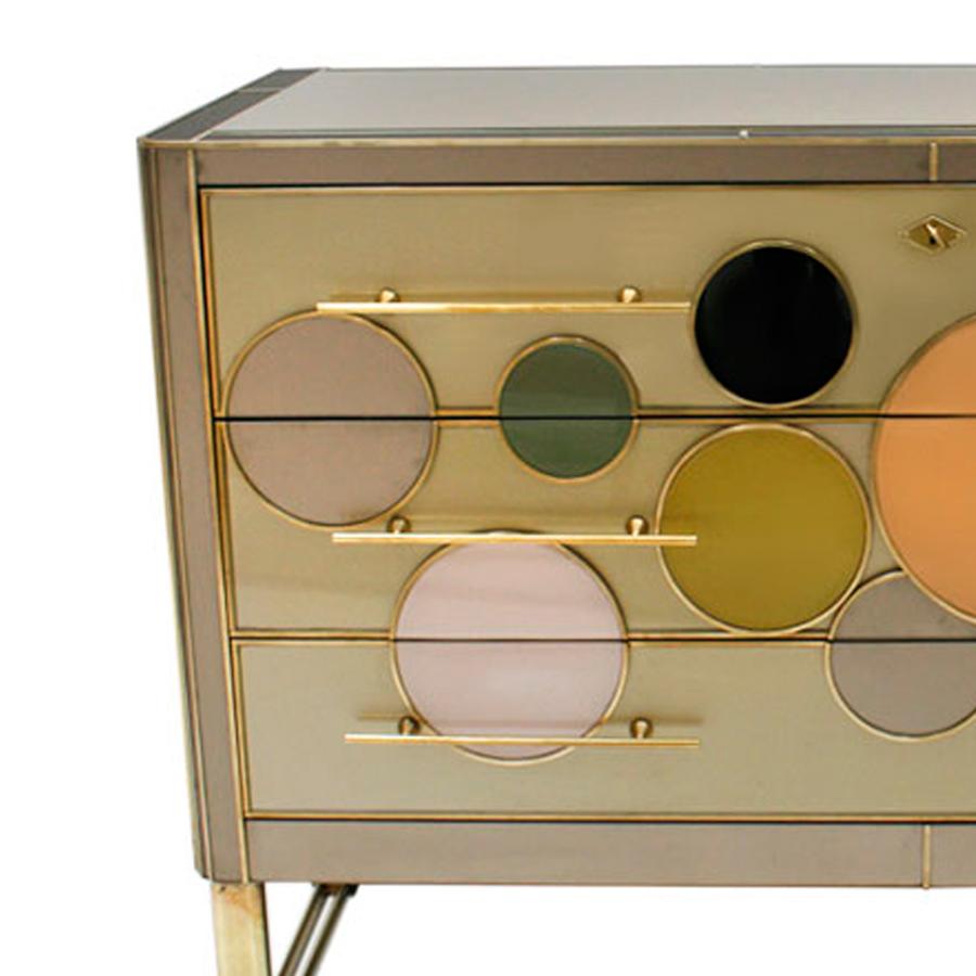 Mid-Century Modern Style Solid Wood Glass and Brass Large Italian Commode In Good Condition For Sale In Madrid, ES
