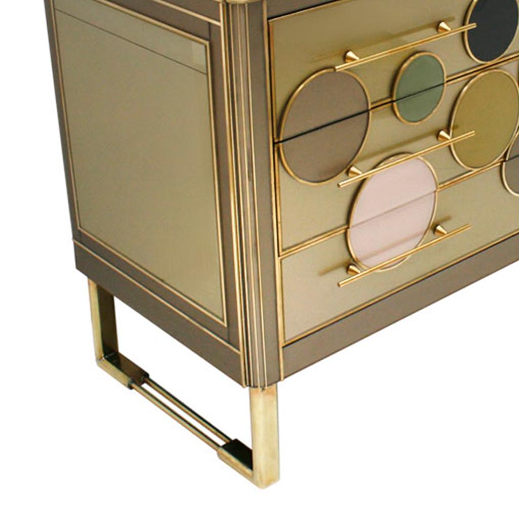 Contemporary Mid-Century Modern Style Solid Wood Glass and Brass Large Italian Commode