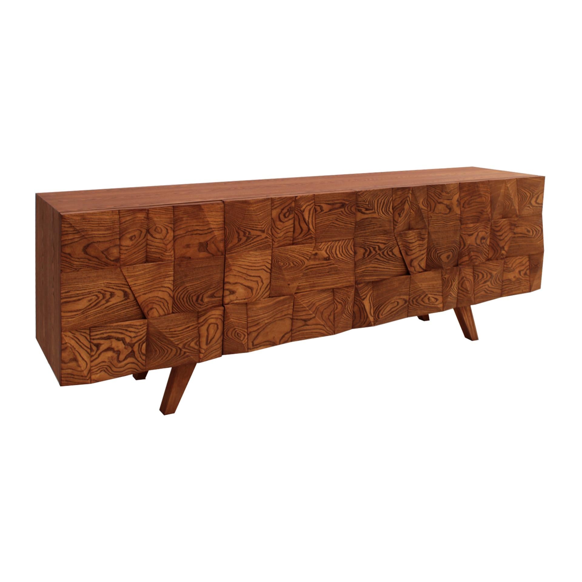 Mid-Century Modern Style Solid Wood Italian Sideboard Designed by L.A. Studio In Good Condition For Sale In Ibiza, Spain